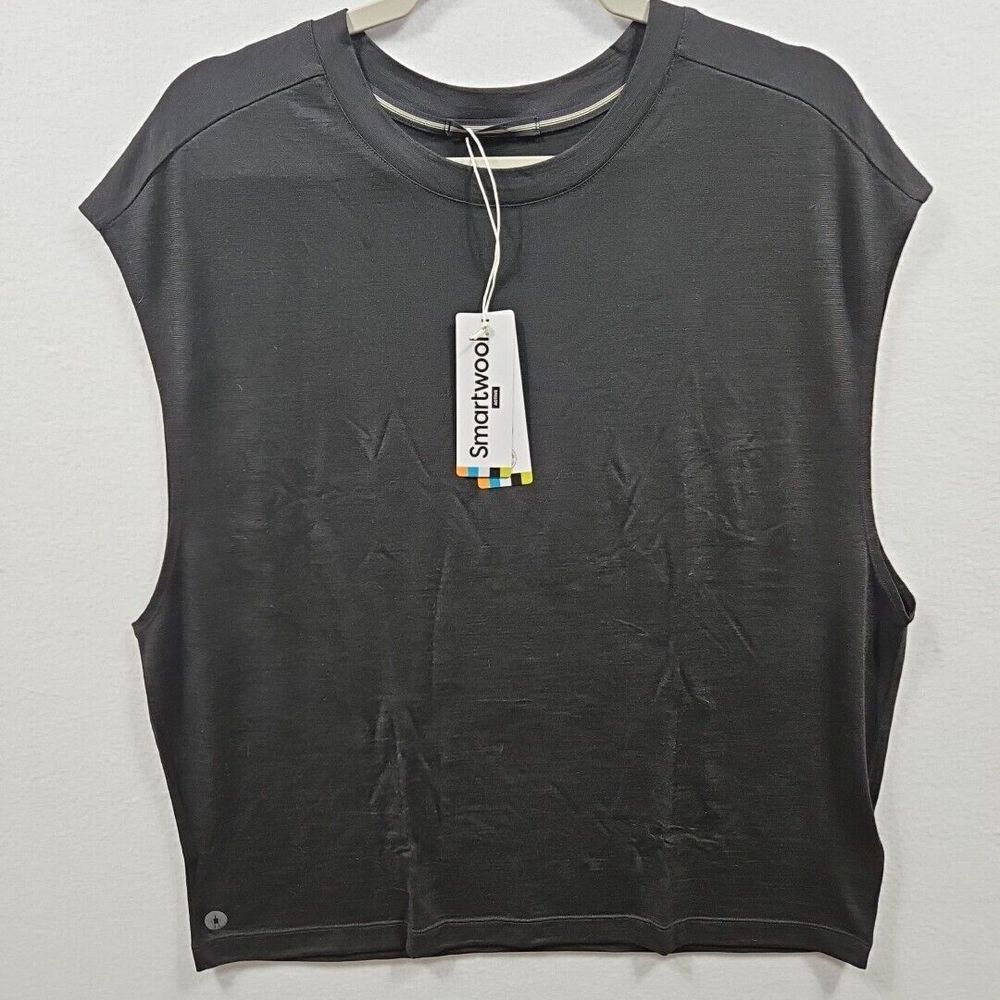 Smartwool Active Muscle Shirt Womens Large Black Sleeveless Crew Quick Dry - Picture 2 of 11